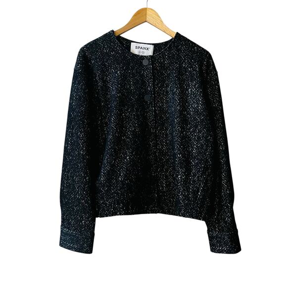 Spanx Twill Printed Snap Oversized Jacket Size XL Gray Black - Picture 2 of 11